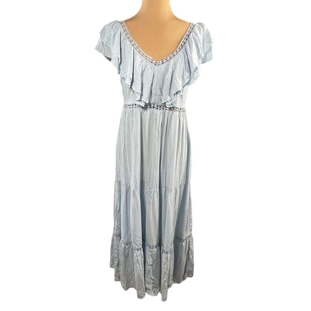 Blue Ruffled Tiered Midi Sundress